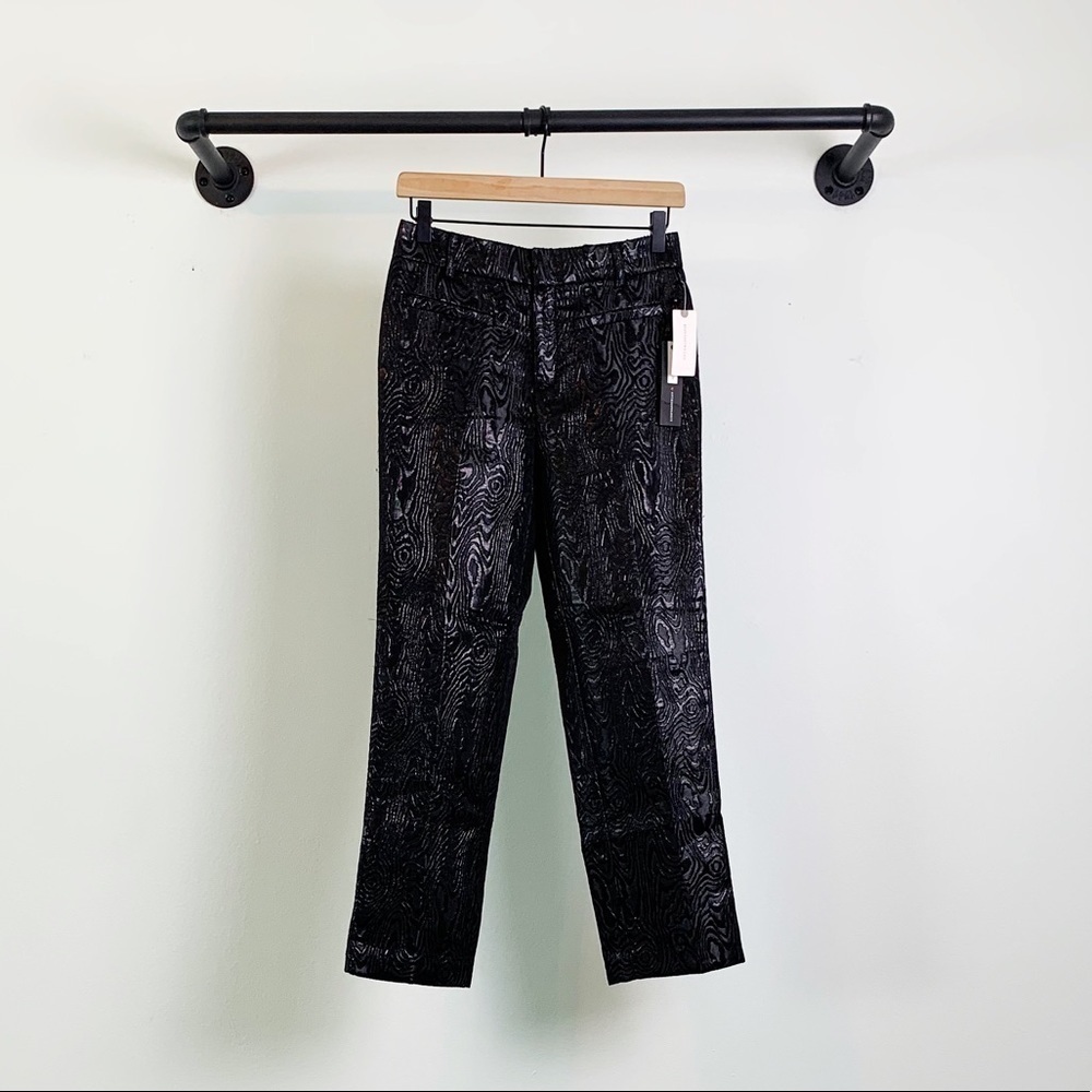 NWT Anthropologie The Essential Slim Straight High Rise Jacquard Trousers Black - Picture 4 of 8